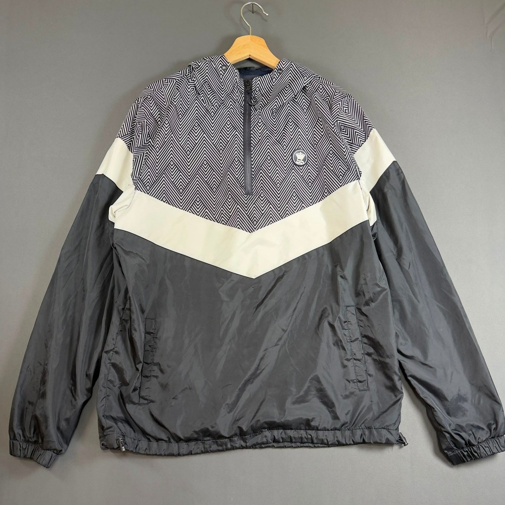 Soul Star Brockman Windbreaker Jacket Hooded Pullover Half Zip Black White L - Picture 1 of 7